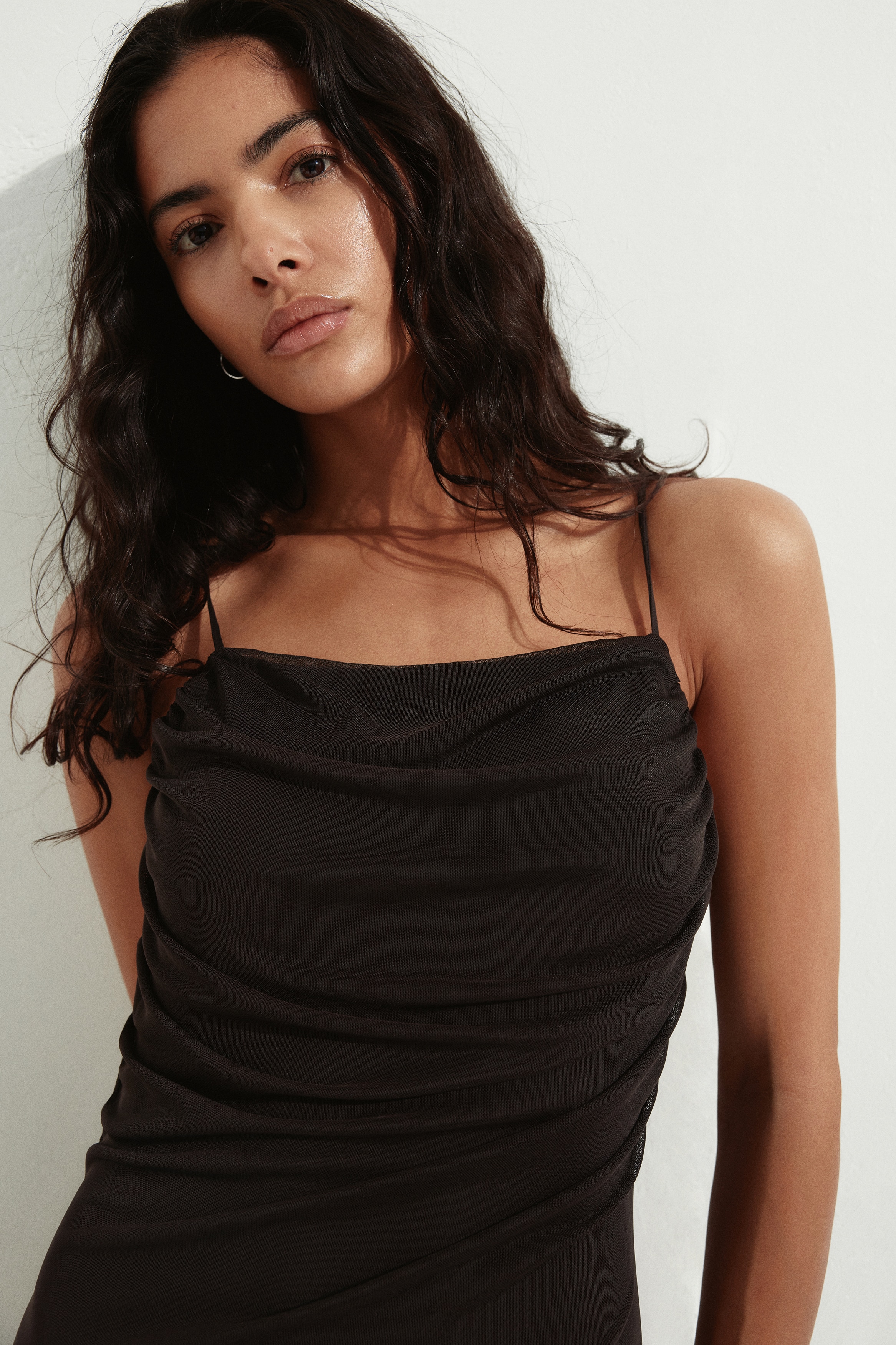 Draped mesh strappy dress