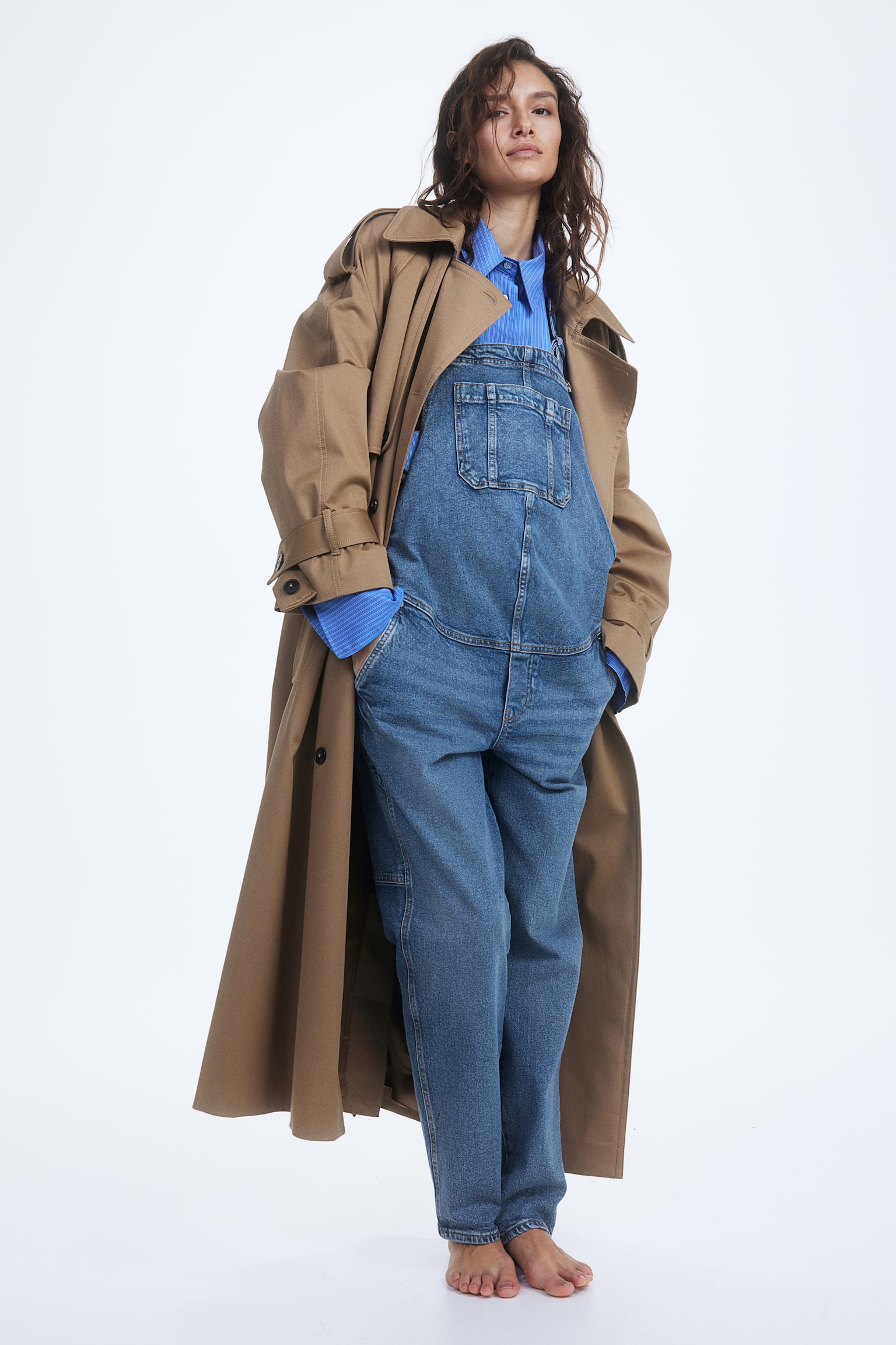 MAMA Ankle Length Denim Dungarees - Denim blue - 1