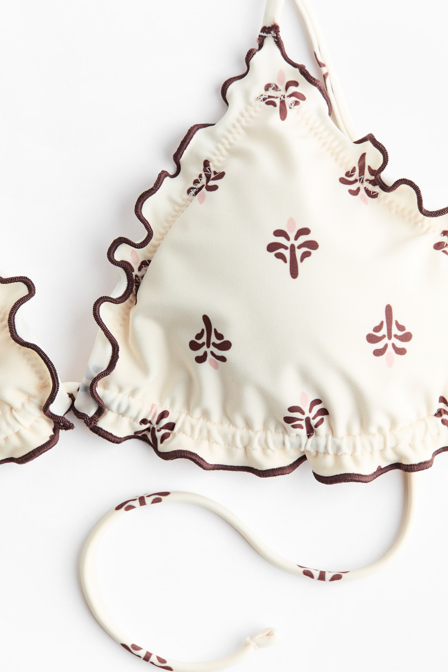 חזיית ביקיני משולשים מרופדת - קרם/פרחוני - 6