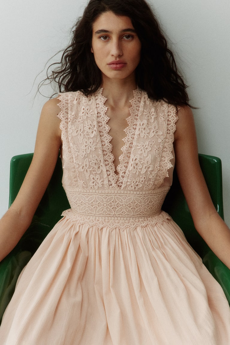 Women's Light beige Lace-Bodice Dress | H&M US