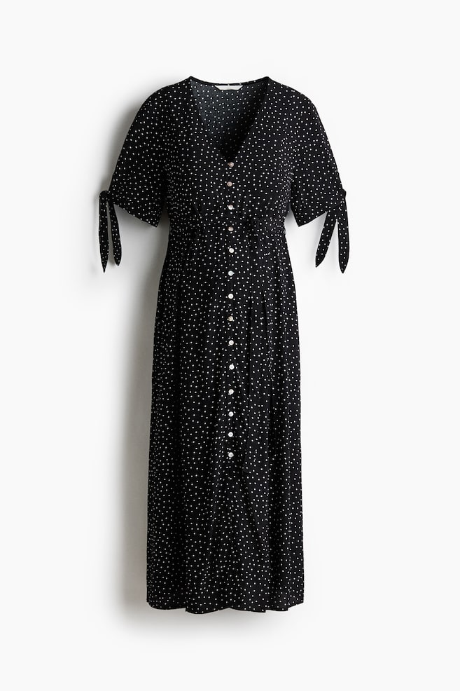 MAMA Viskosekjole med knytebelte-Mørk blå/Blomstret - 4