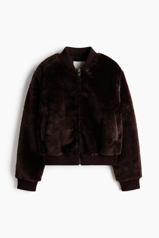 Chaqueta bomber en peluche - Marrón oscuro - 1