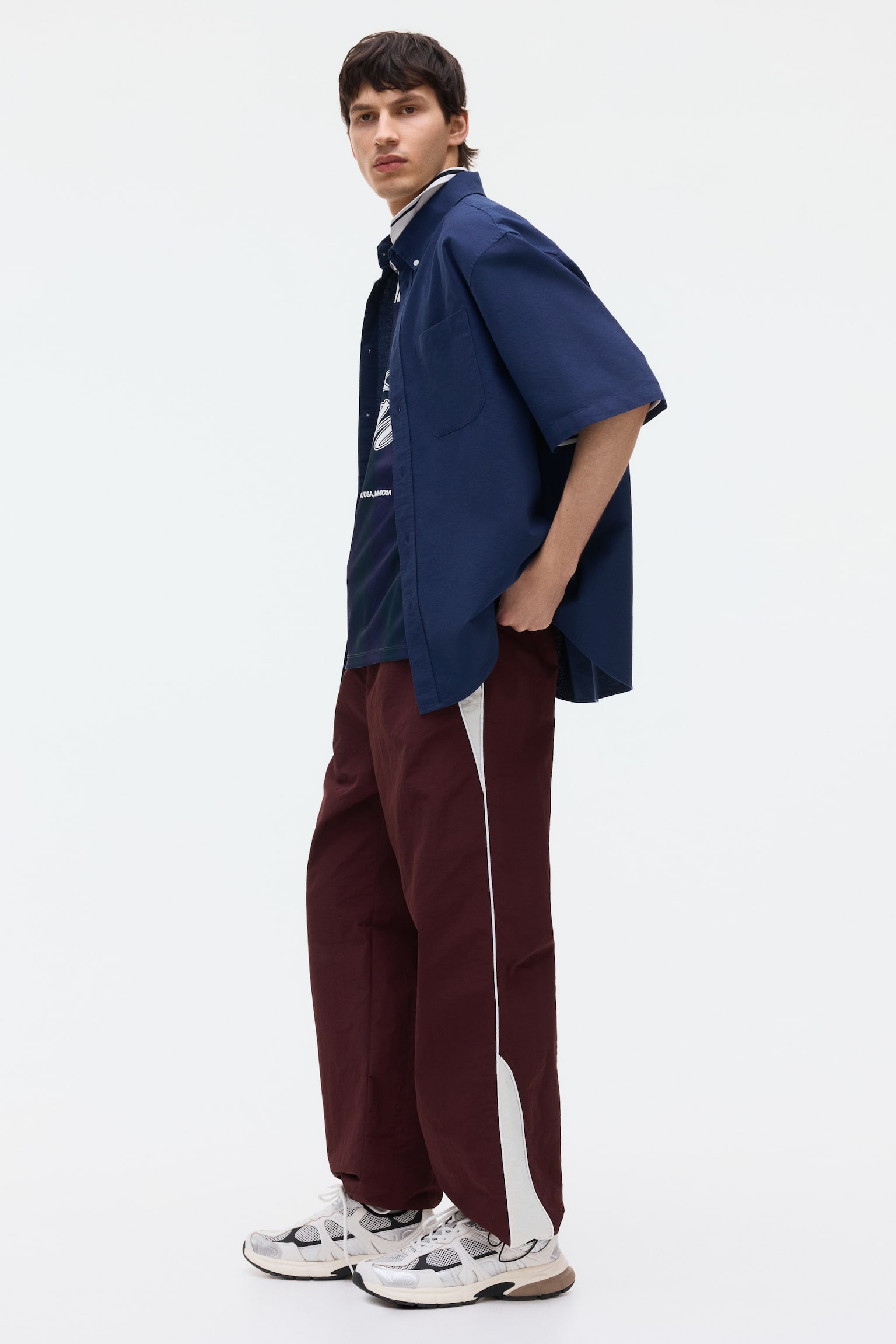 חולצת אוקספורד עם שרוולים קצרים Relaxed Fit - כחול כהה/ירוק כהה/לבן - 6