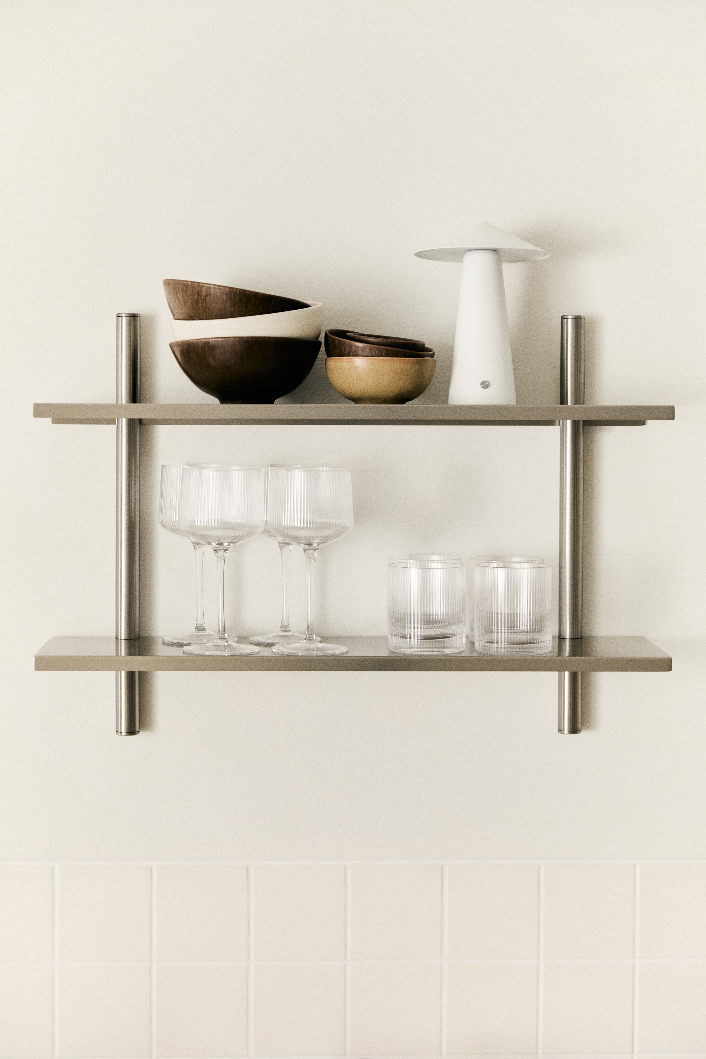 Pack de 4 copos com efeito estriado - Vidro incolor/Bege