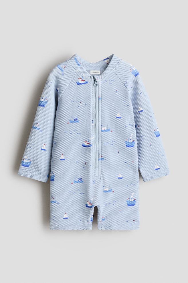 Maillot de bain UPF 50 - Bleu clair/bateaux/Blanc/vie marine/Beige clair/citrons/Vert vif/rayures blanches - 1