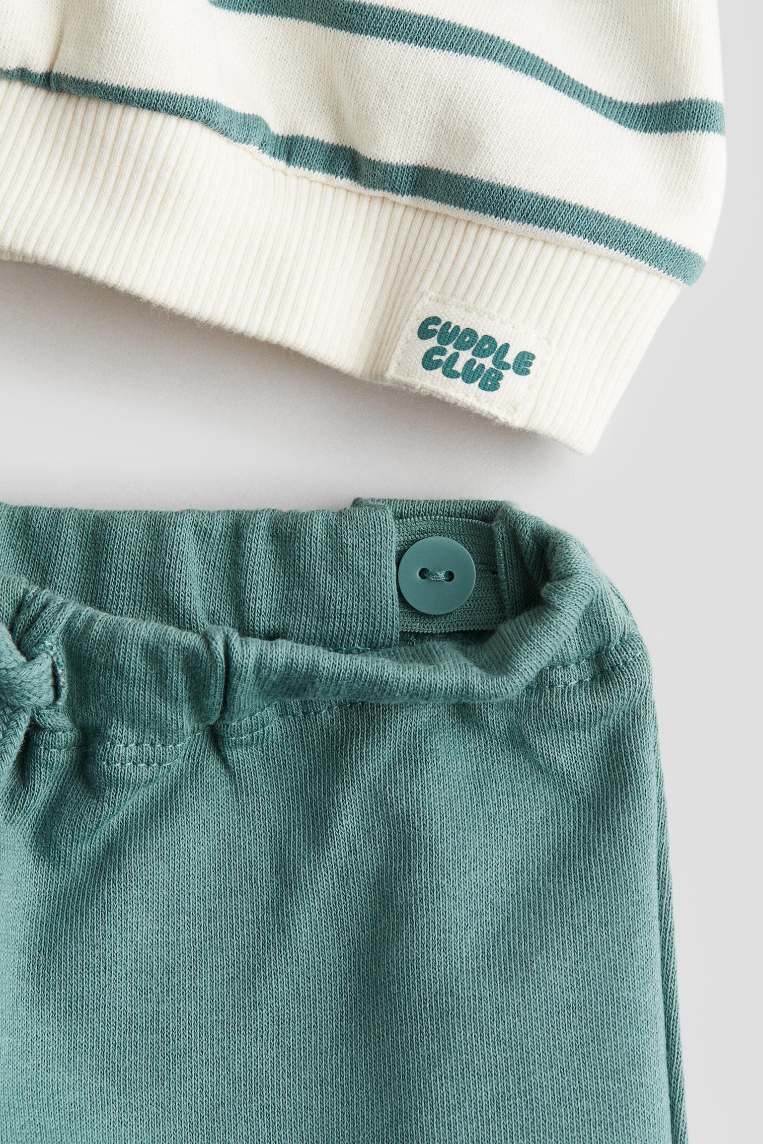 코튼 2피스 세트 - 더스티 그린/스트라이프 - 2