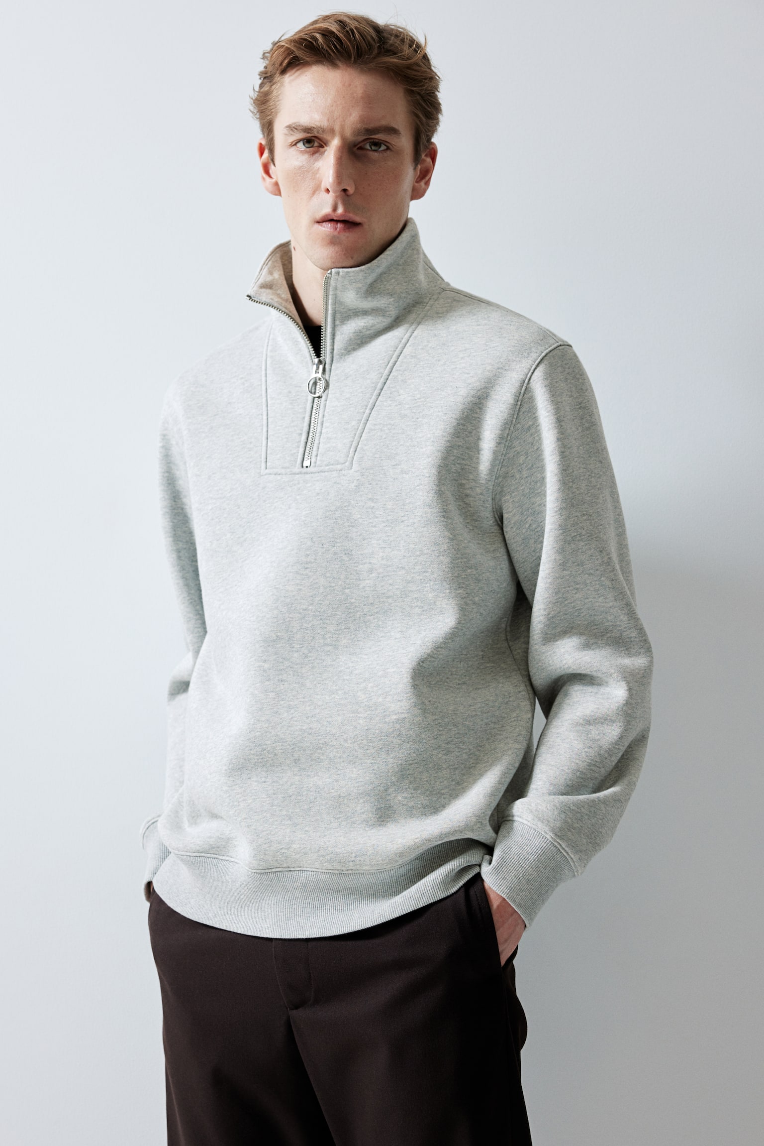 Regular Fit Half Zip Sweater - Light grey marle - 4