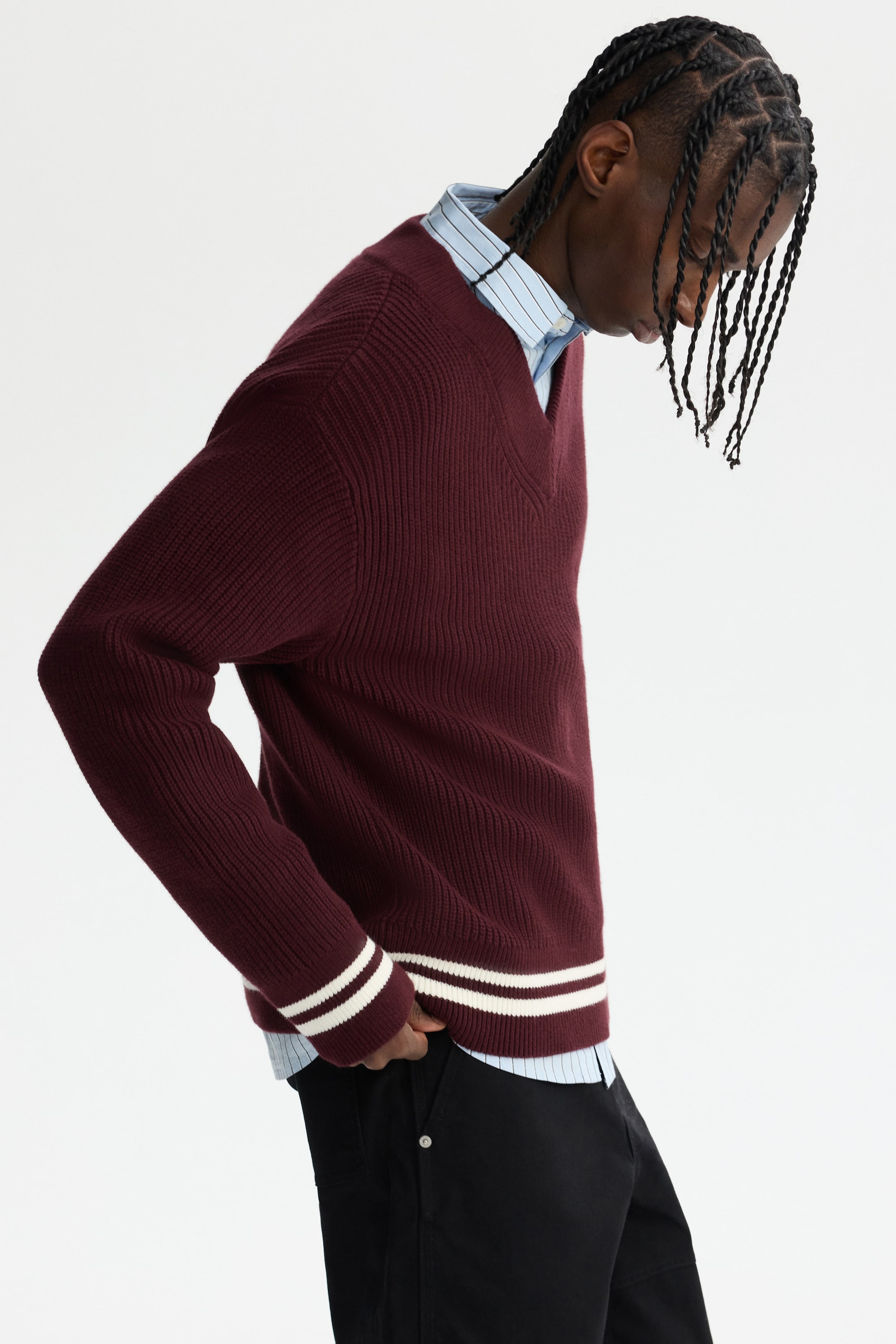 Ver imagen más grande: Jersey en punto de canalé Boxy Fit - Burdeos - HOMBRE | H&M ES 5