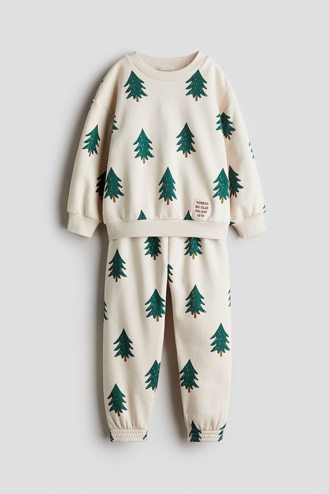 2-piece printed sweatshirt set - Light beige/Fir trees/Light grey/Dinosaurs/Green/Patterned/Dark blue/Lions/Black/Ghosts/Green/Christmas - 1