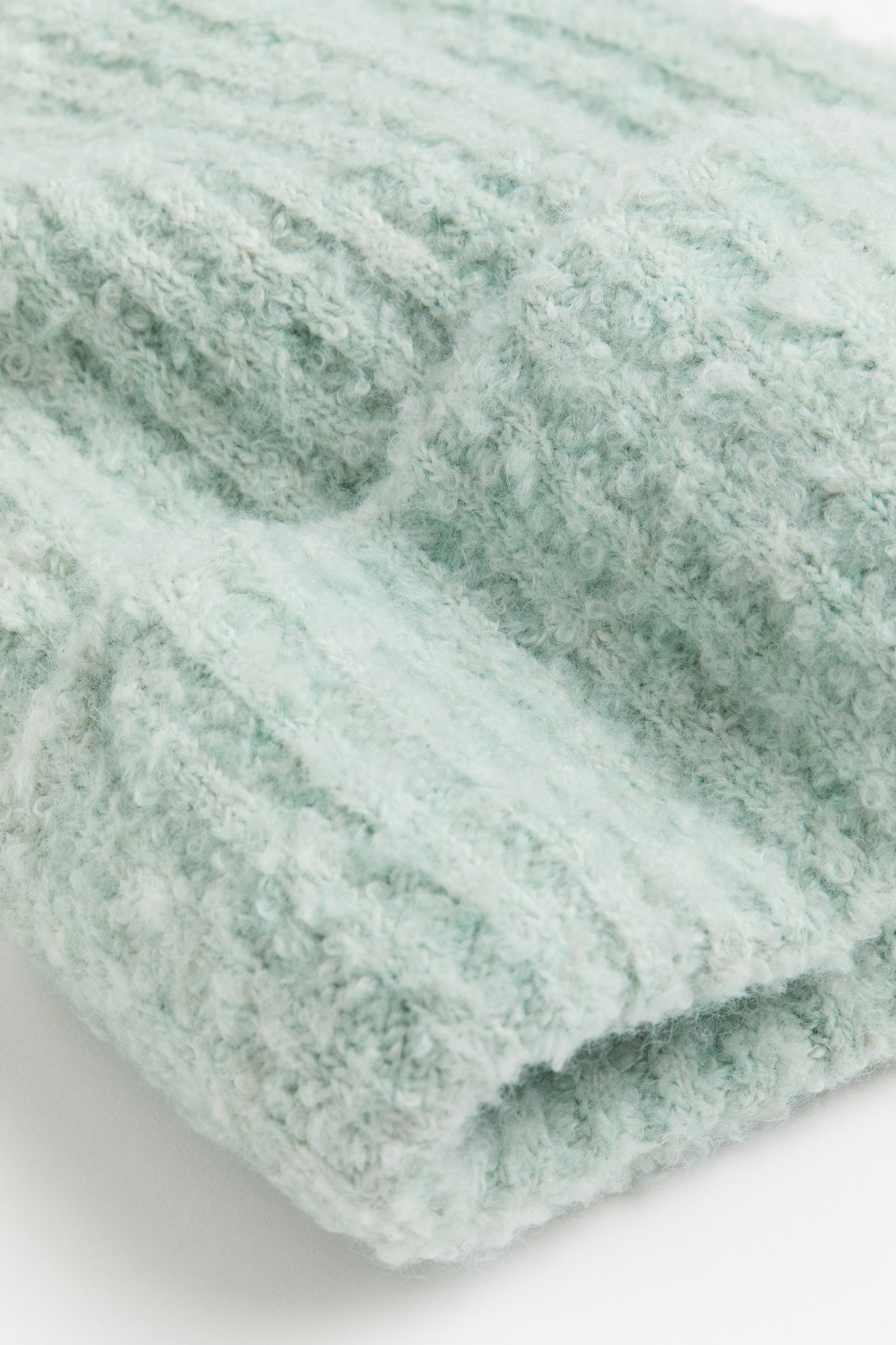 Rib Knit Bouclé Beanie - Mint green - 2