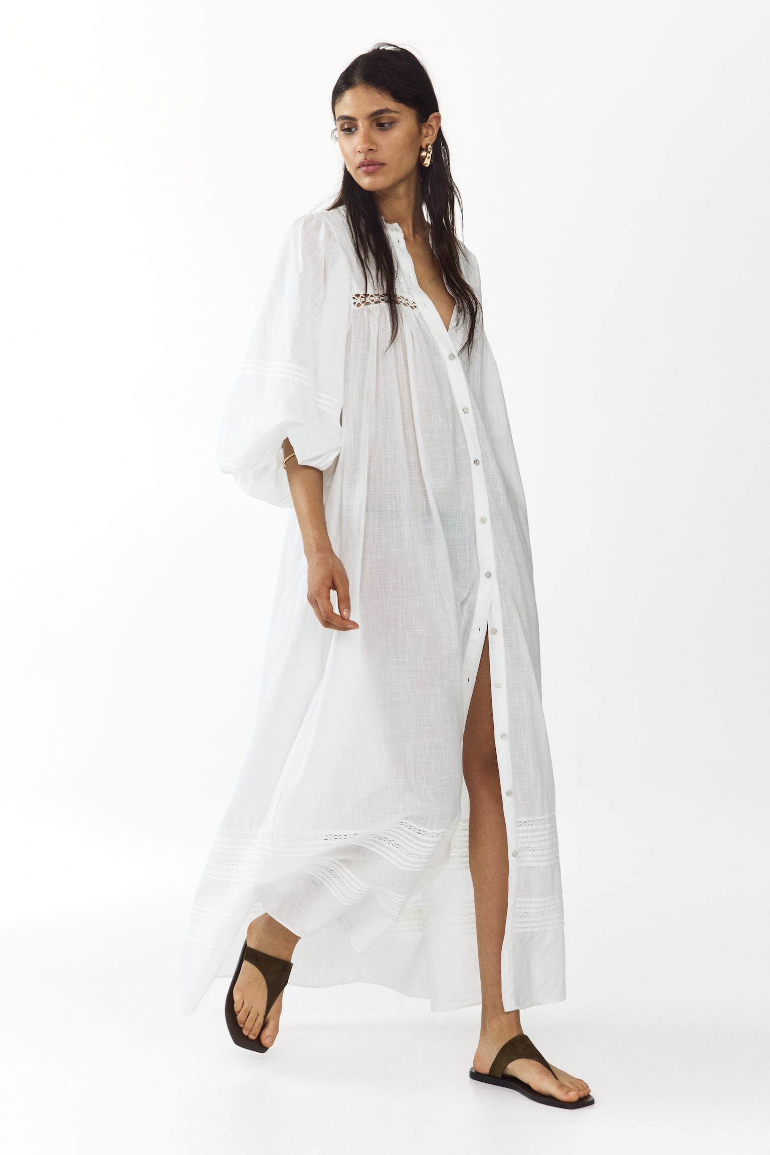 Oversized tie-belt tunic dress - White - 4