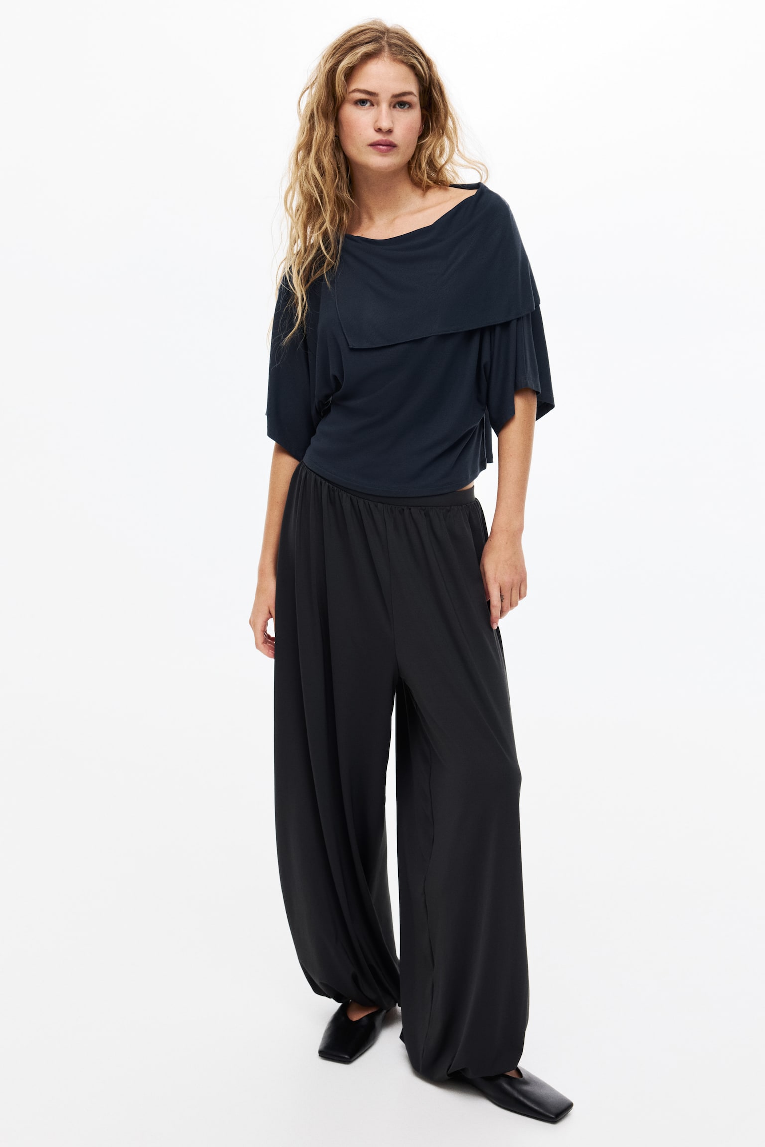 Dżersejowy top z pelerynowym detalem - Ciemnoniebieski/Czarny/Ciemny śliwkowofioletowy - 4