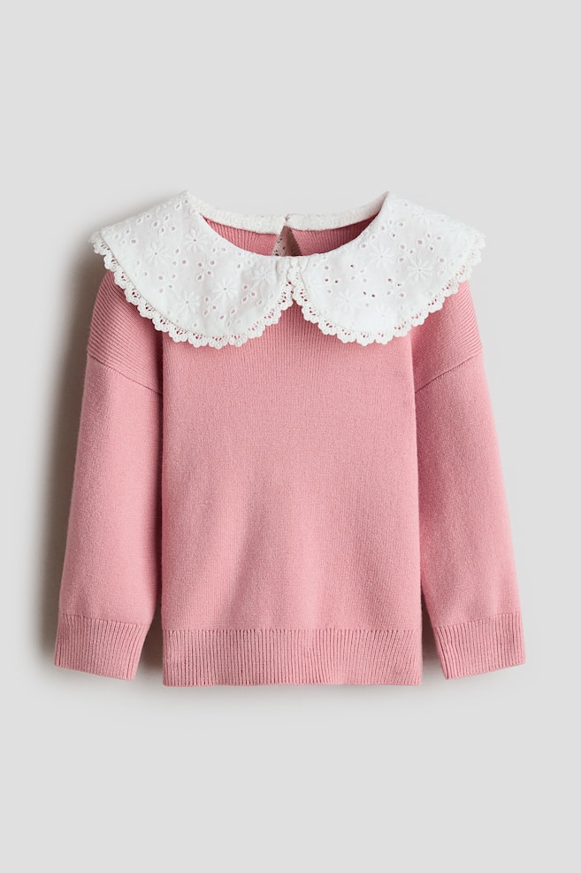 Peter Pan-collared jumper - Dusty pink - 1