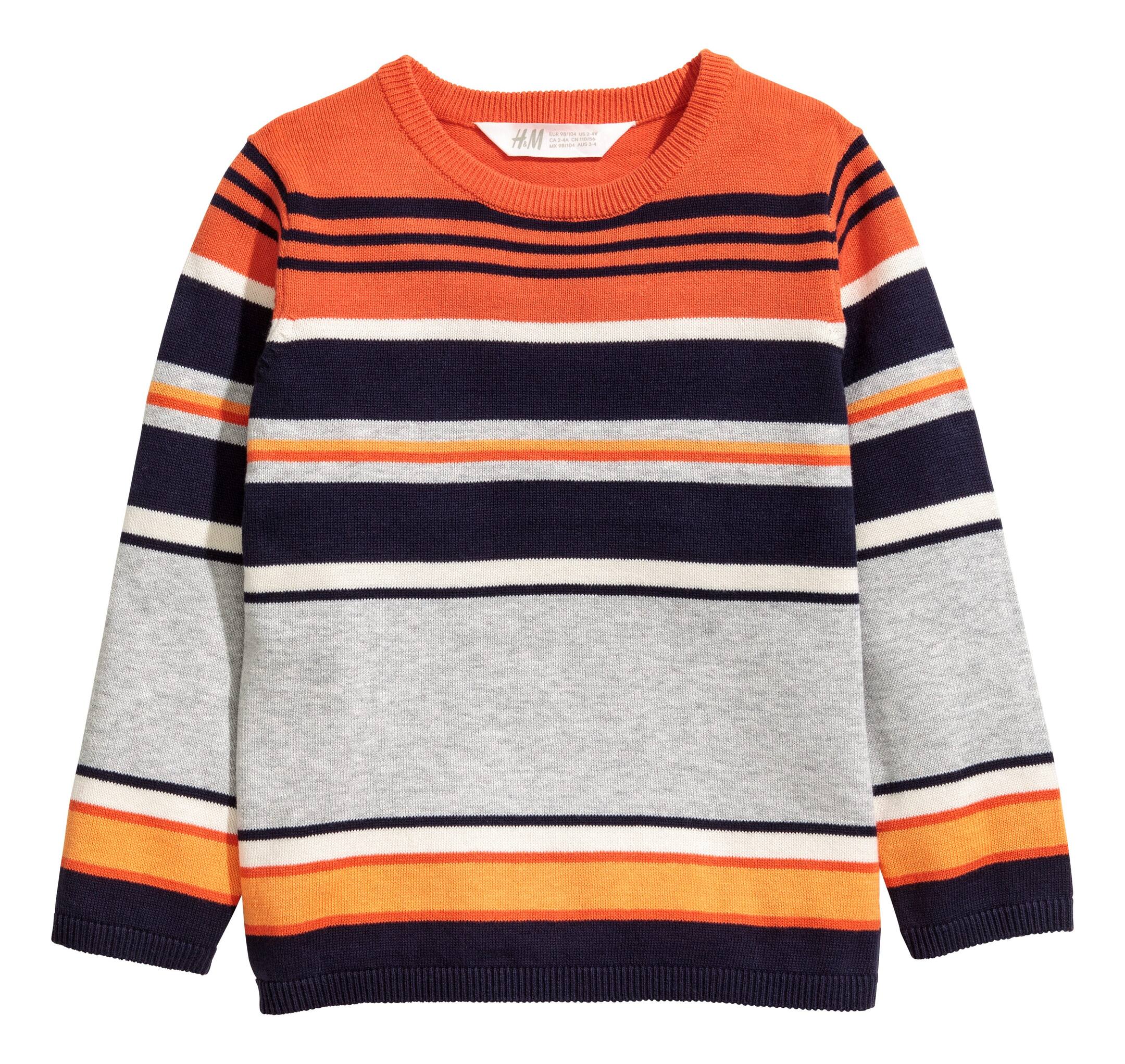 View larger image: Fine-knit cotton jumper - Orange/Striped - Kids | H&M GB 1