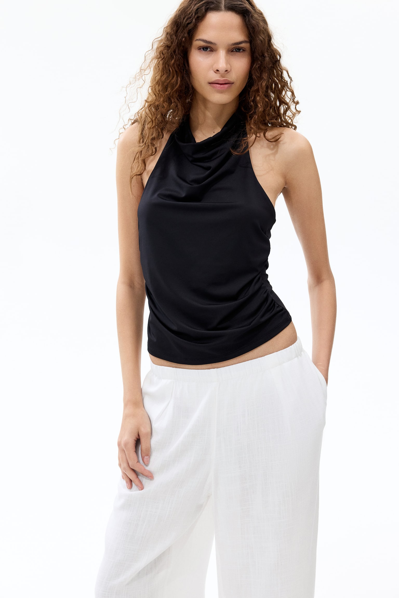 Wide linen-blend trousers - White/Light yellow/White/Striped - 6