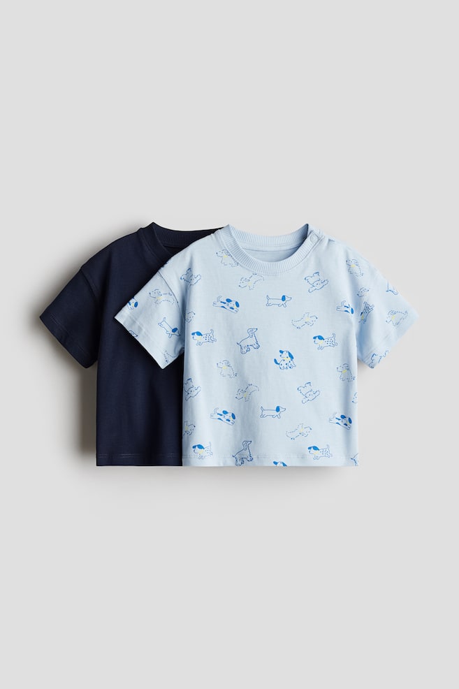 2-pack cotton T-shirts - Blue/Dogs/Light green/Dinosaurs/Light turquoise/Beach - 1