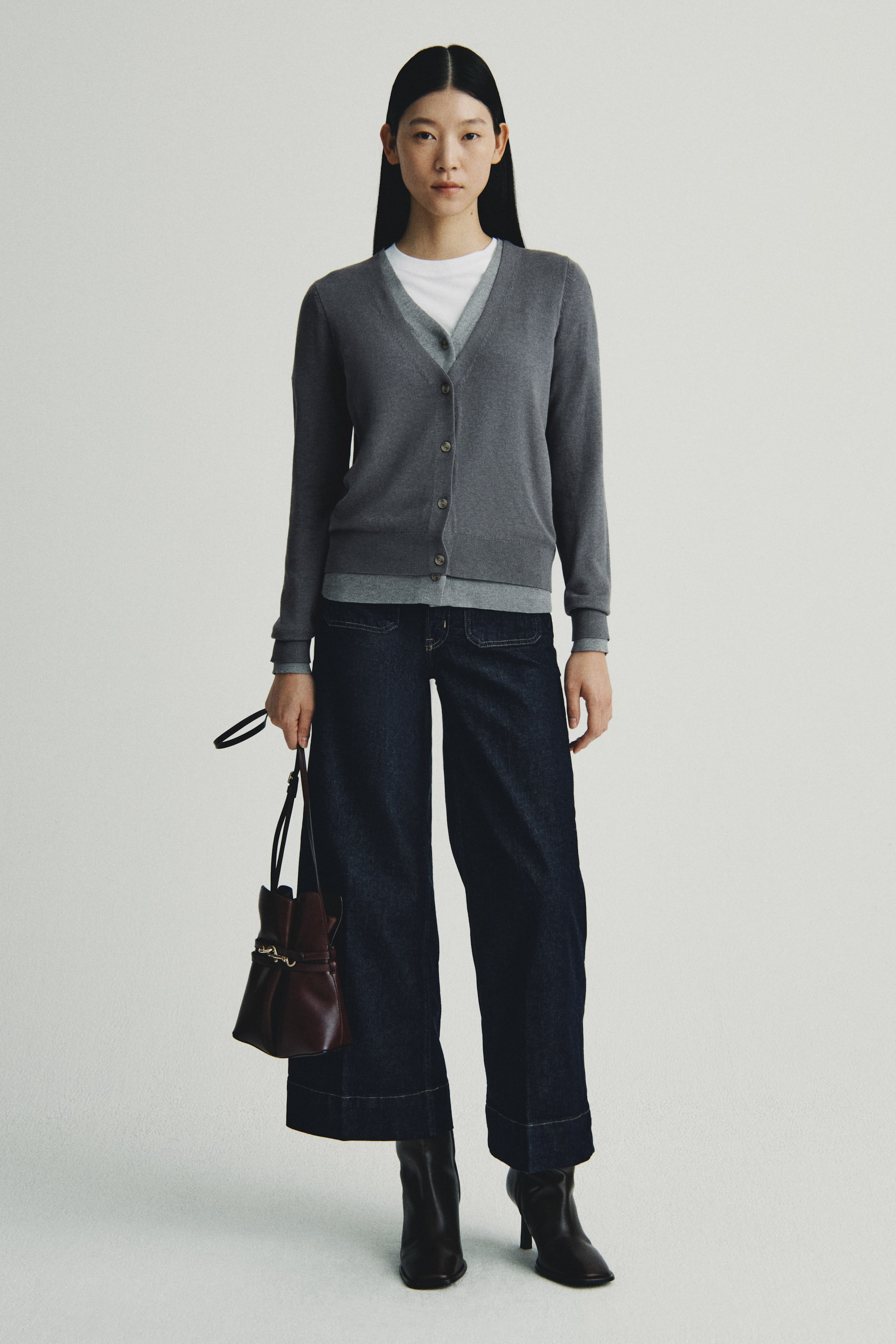 이미지 확대 보기: 레이어드 가디건 - 그레이/라이트 그레이 - 여성 | H&M KR 2