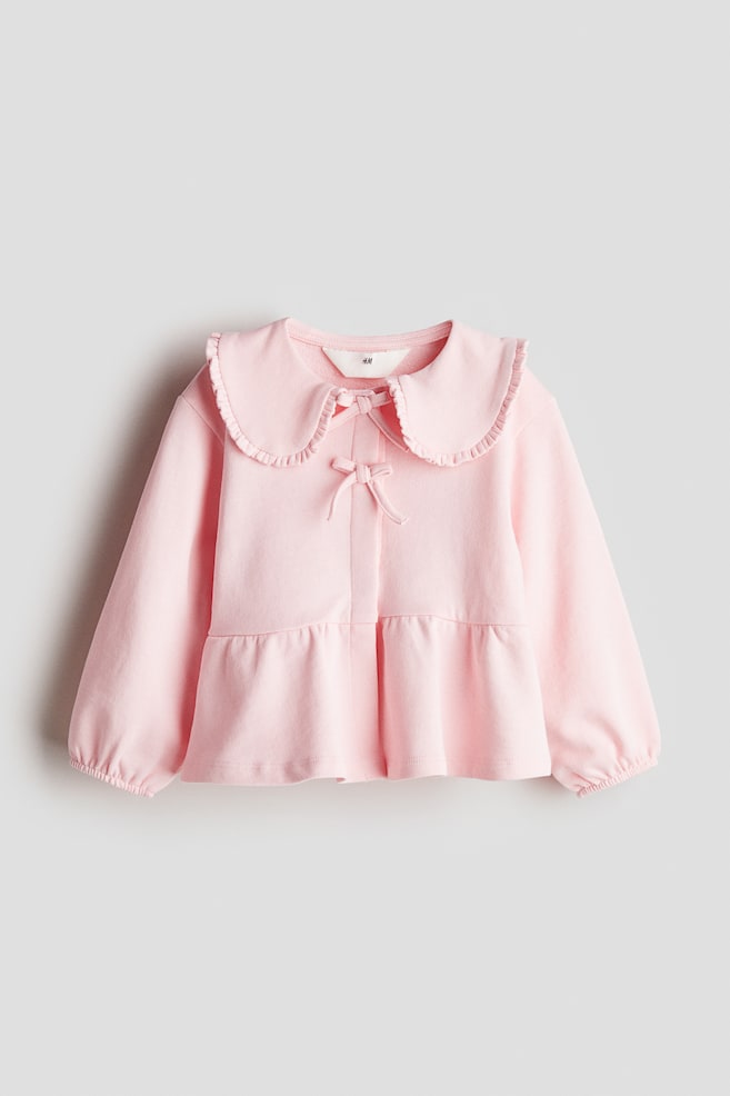 Cardigan con colletto e peplum - Rosa chiaro - 1