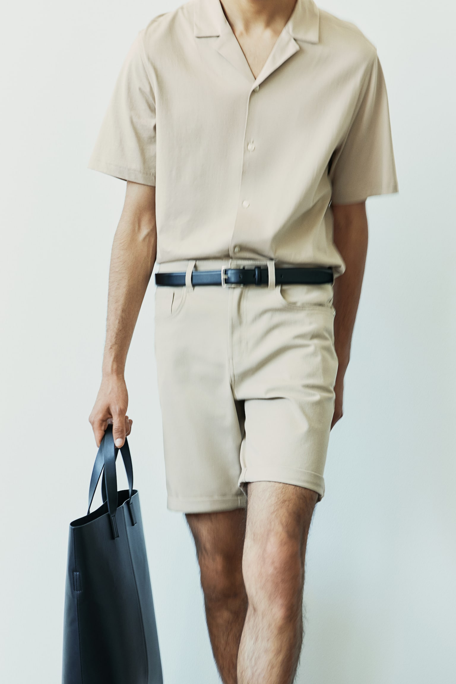 Slim Fit Cotton twill shorts - Beige/White/Beige - 5