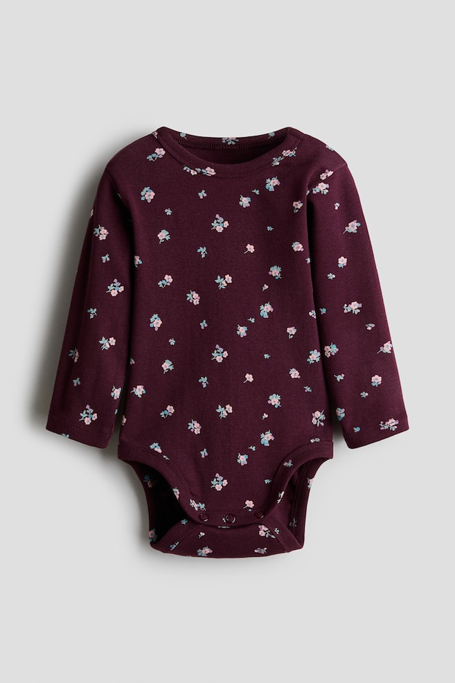 Printed Cotton Bodysuit - Dark red/floral/Light beige/pumpkins/Dark gray/ghosts/Light beige/leopard print/Light pink/hearts/Light blue/cars/Cream/patterned/Light dusty blue/floral/Cream/vehicles - 1