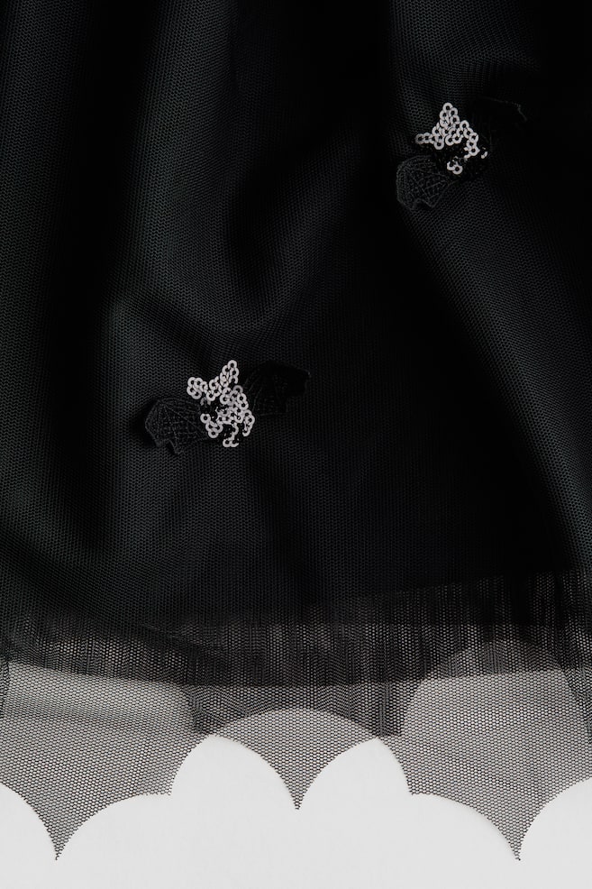 Appliqué Tulle Skirt-Black/Bats - 2