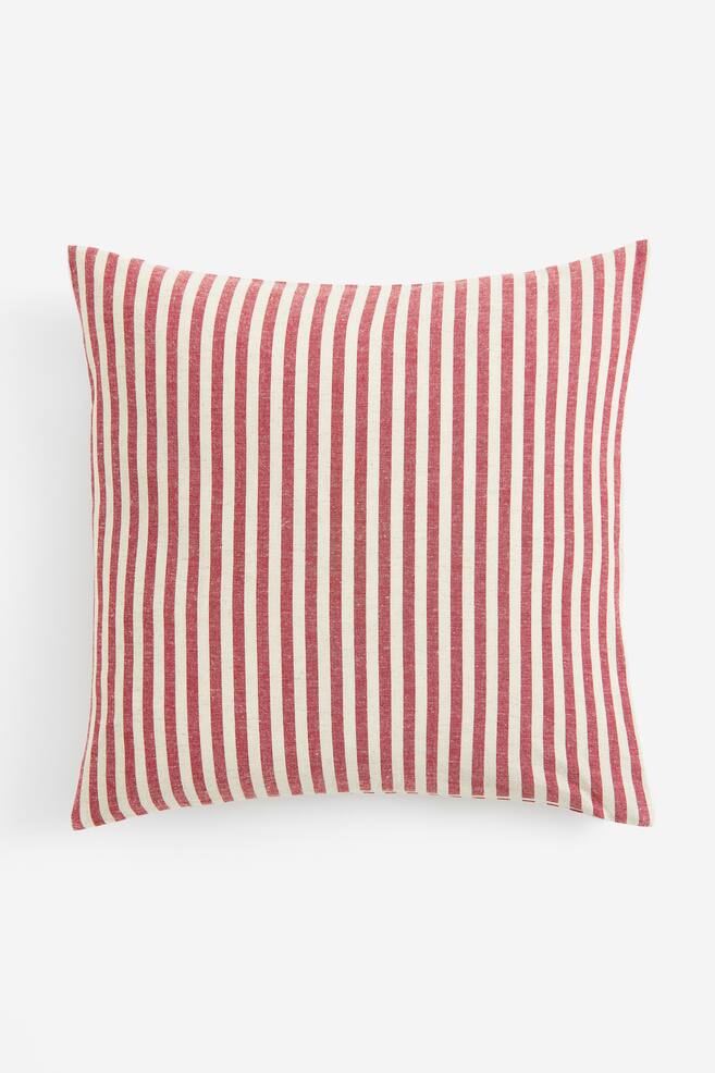 Linen-blend cushion cover - Red/Striped/Dark grey/Striped - 1