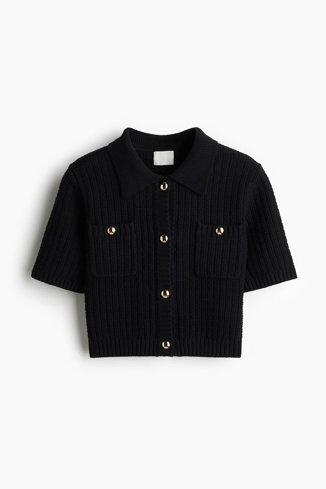 Cardigan con colletto - Nero - 1