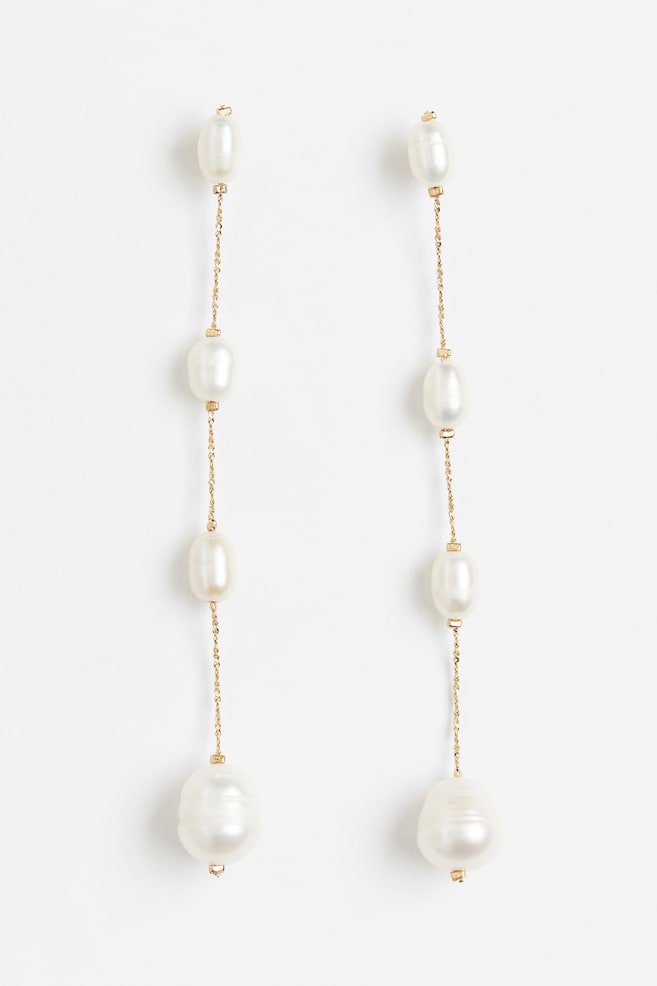 Boucles d'oreilles plaquées or avec perles - Doré/blanc - 2
