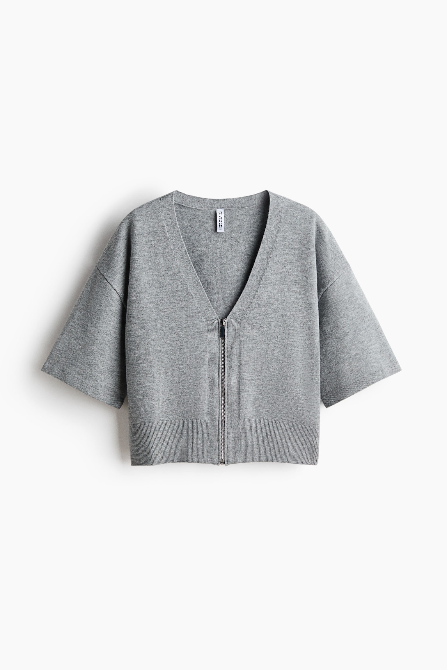 Женский кардиган H&M Short-Sleeved Cardigan with Zipper, цвет: Серый меланжевый — фото 1