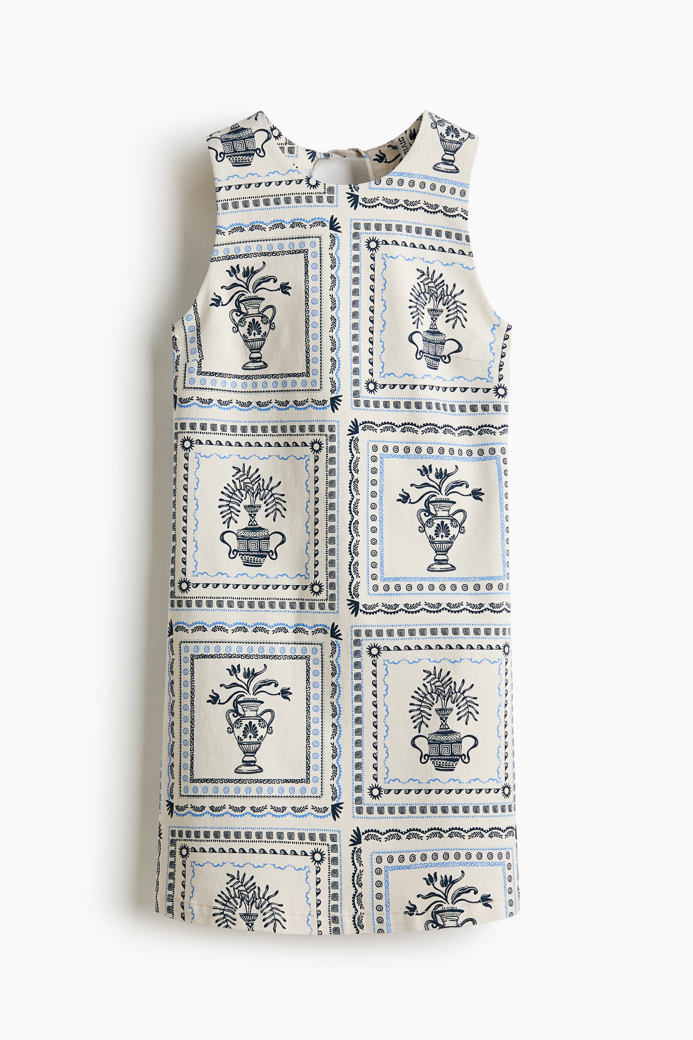 Open-back twill dress - Lys beige/Mønstret/Klar blå/Creme