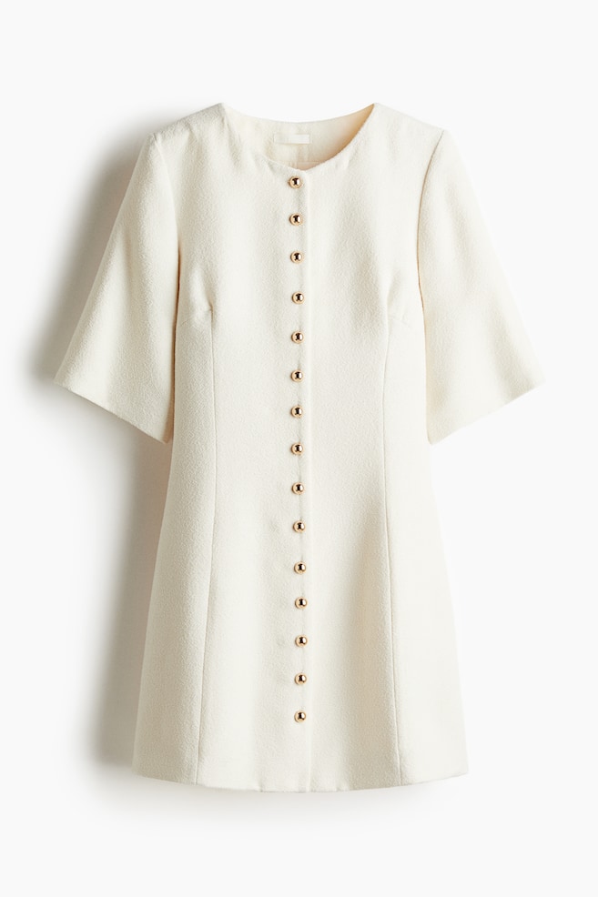 Bouclé Dress - Cream/Burgundy - 1