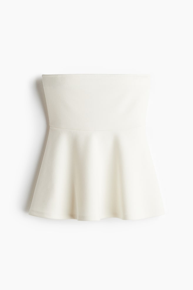Peplum tube top - White/Dark brown - 1