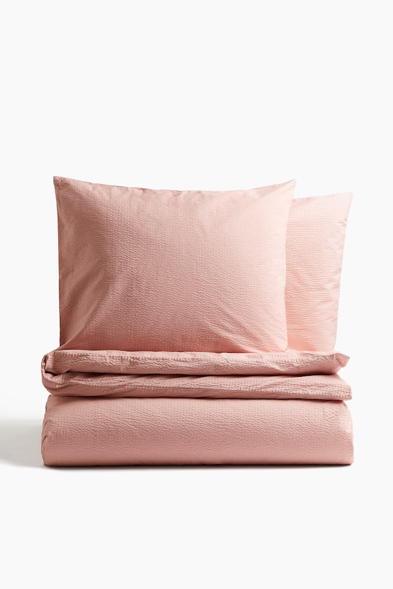 Parure de couette lit double en seersucker - Rose clair - HOME | H&M BE