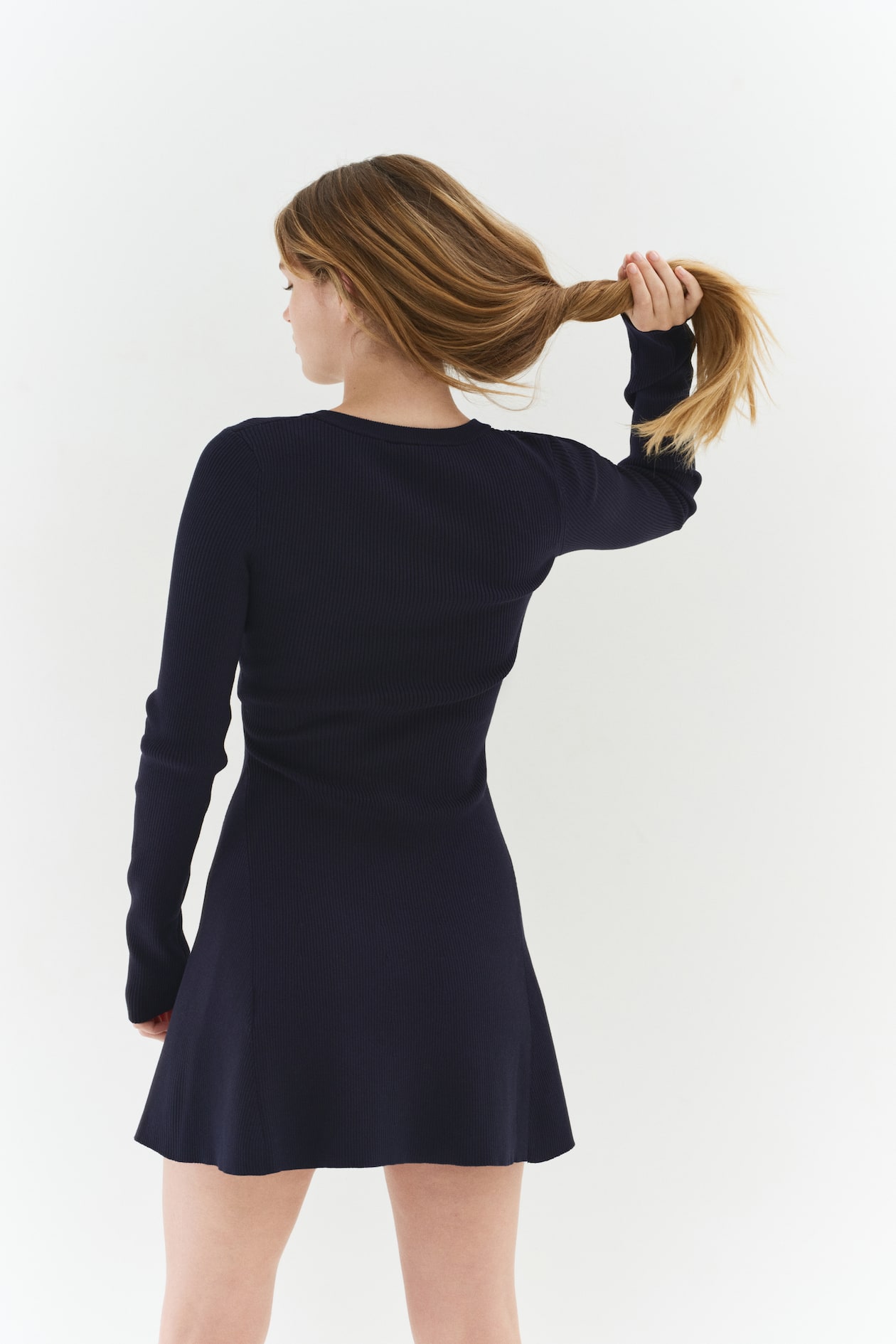Rib-Knit Dress with Flared Skirt - image 4