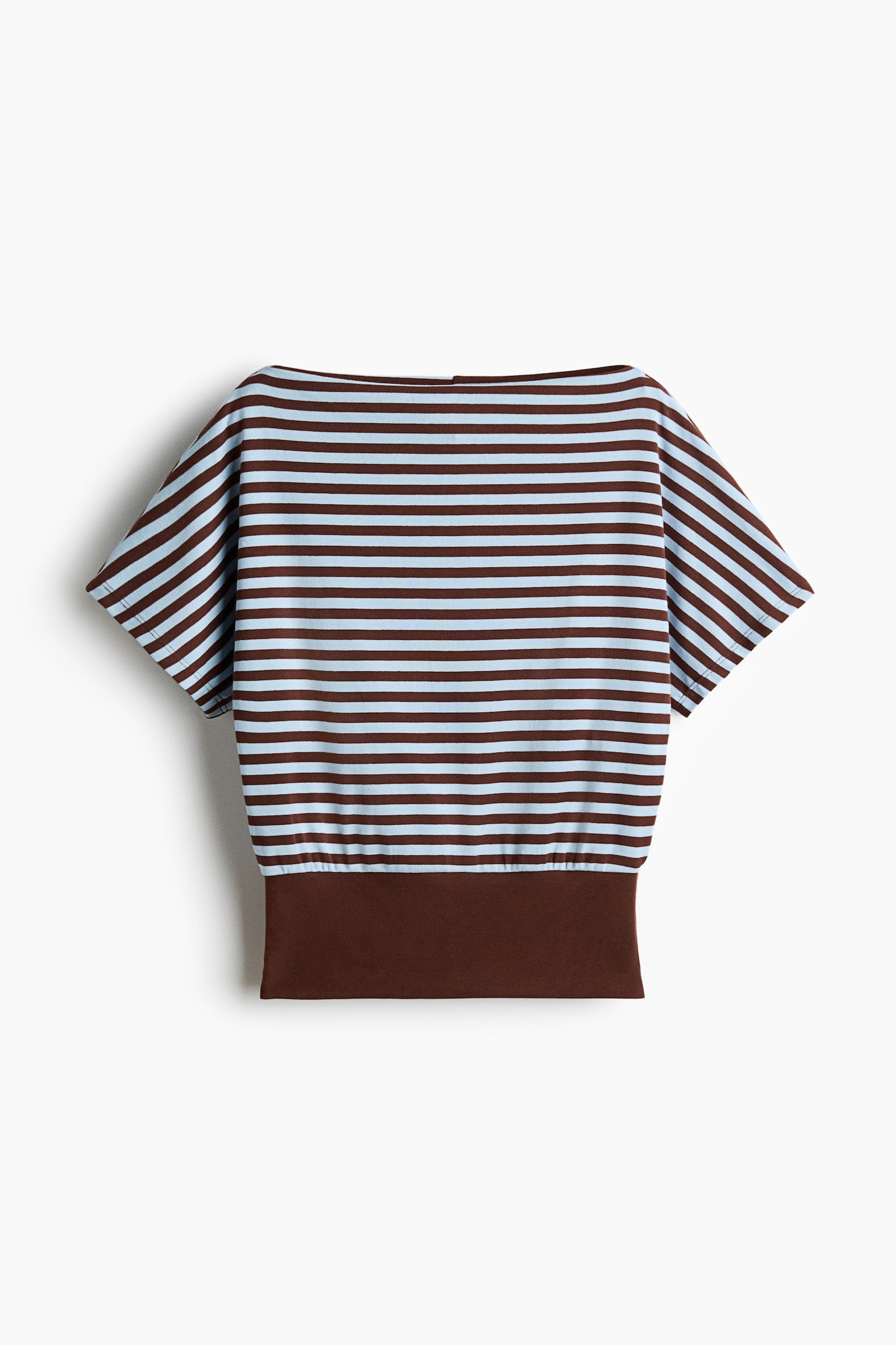 Boat-neck cotton top - Dark brown/Striped/Light yellow/Striped