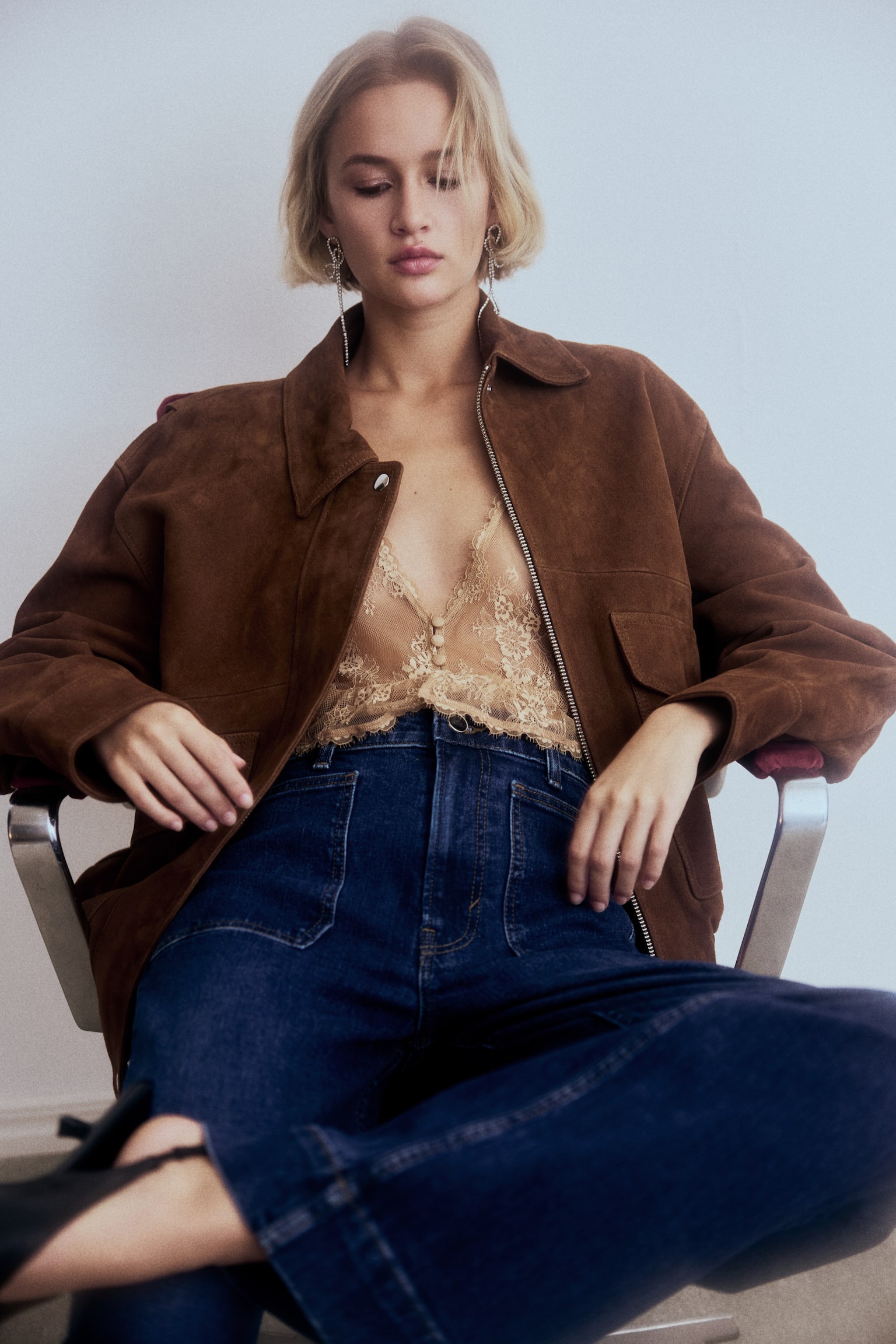 Wide High Jeans - Denim blue/Dark denim blue/White