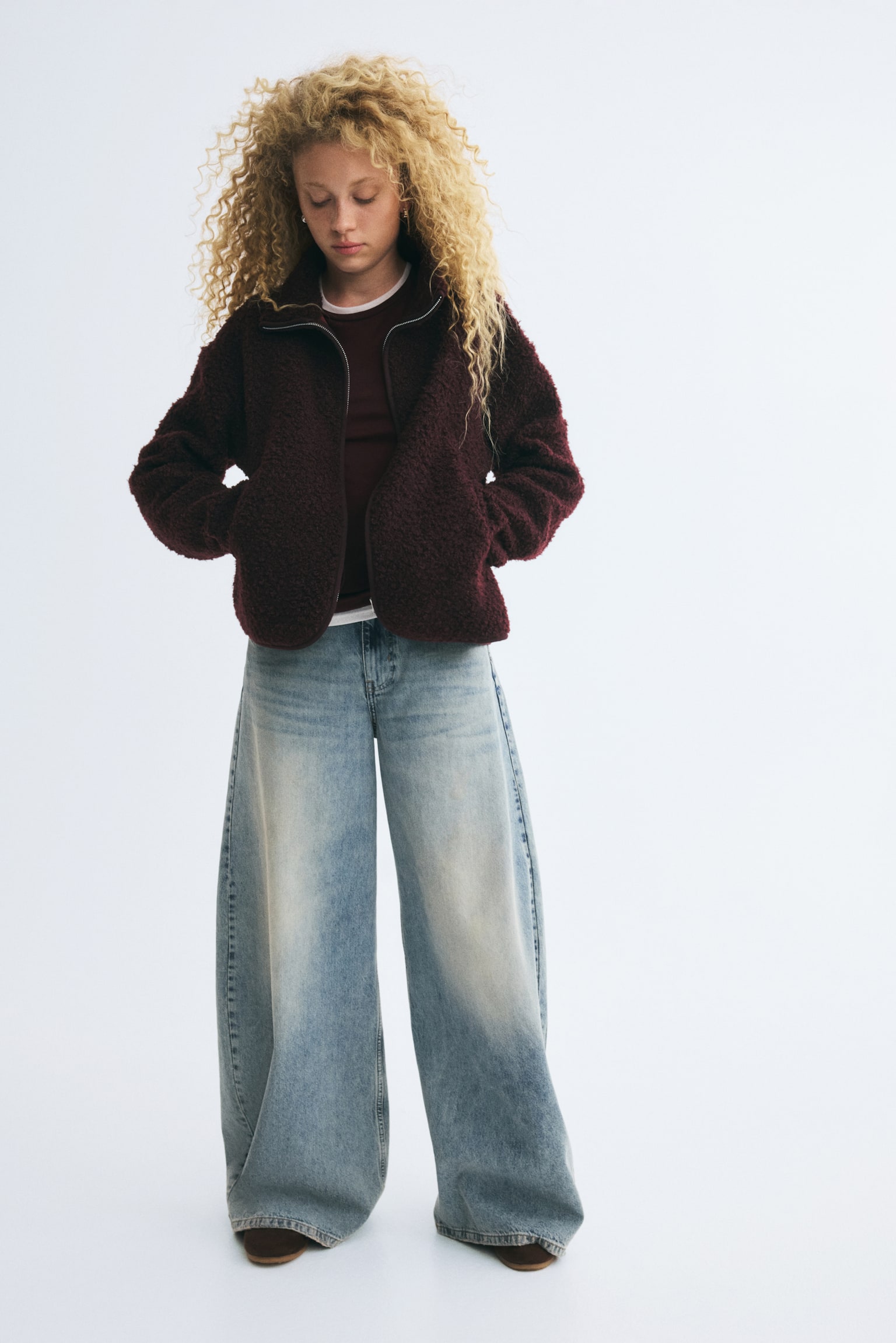 Женская куртка H&M Teddy Fleece, цвет: Бордовый — фото 4