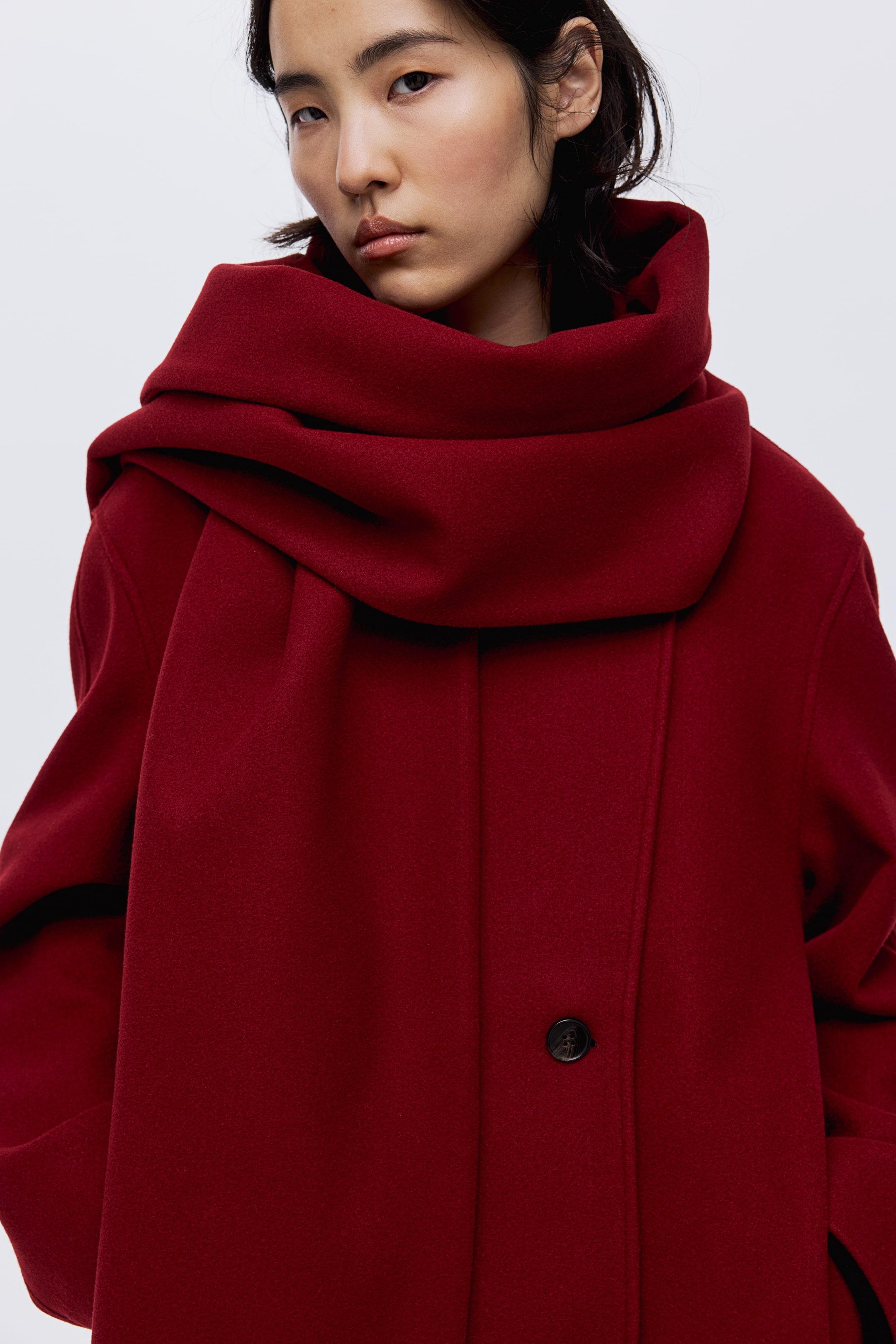 View larger image: Scarf-Detail Coat - Dark red - Ladies | H&M US 4