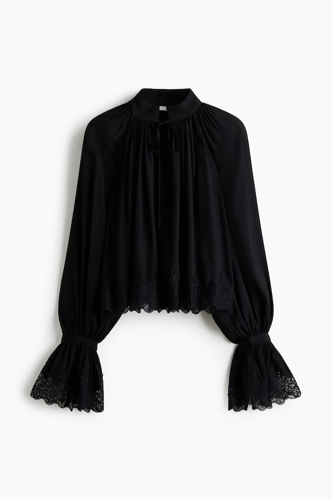 Lace-trimmed viscose blouse - Black - 1