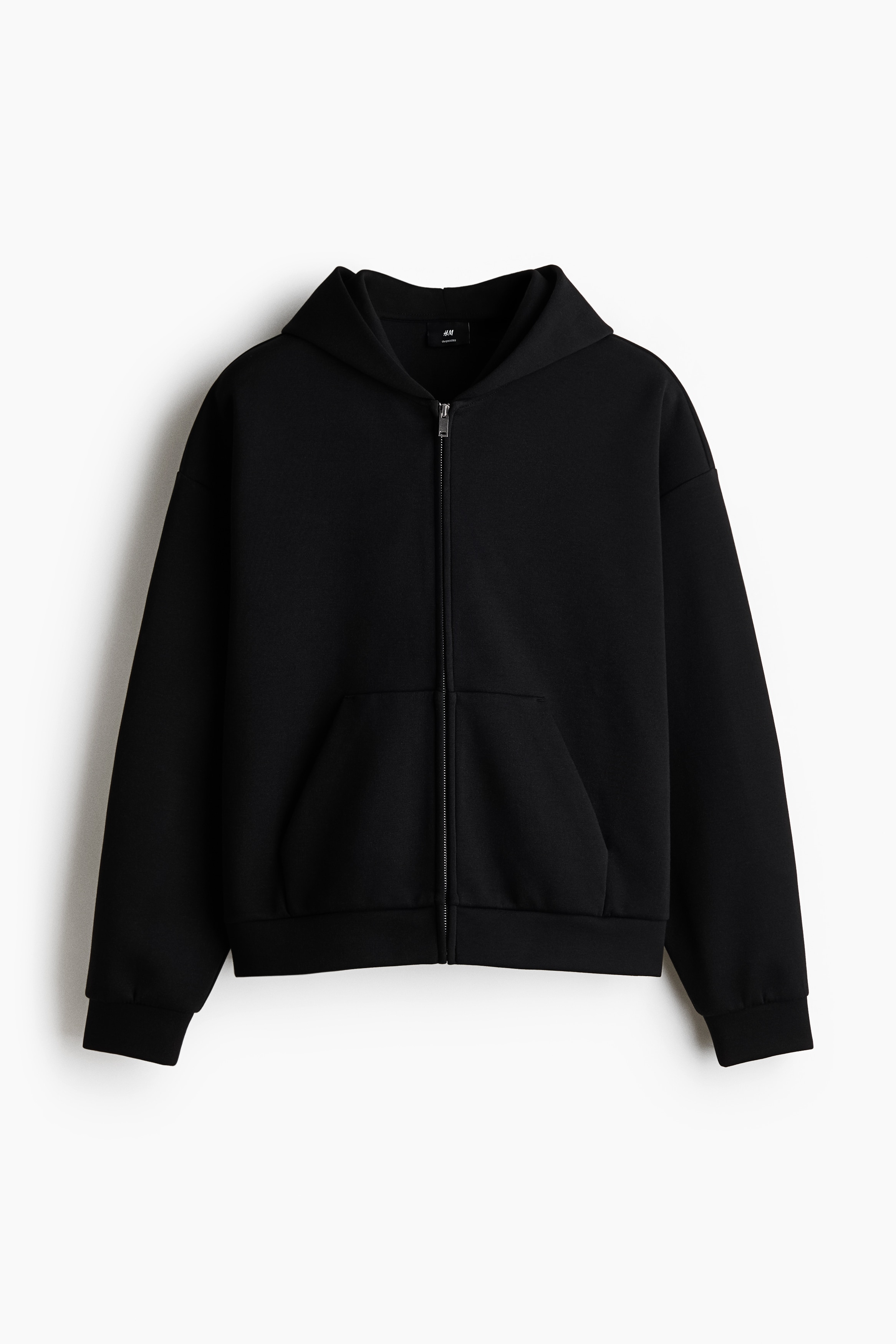 Oversized Interlock Hooded Jacket - Black/Light gray melange