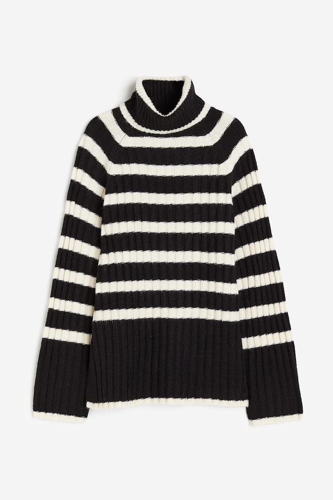 MAMA Polo-neck jumper - Black/Striped/Cream/Striped - 2