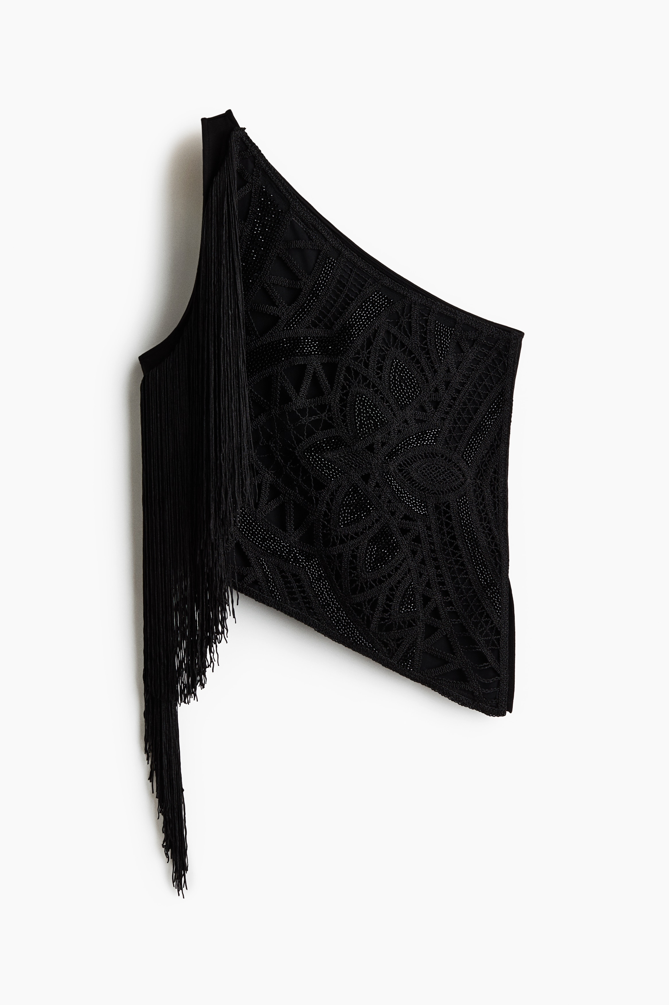 Embellished one-shoulder top - Black