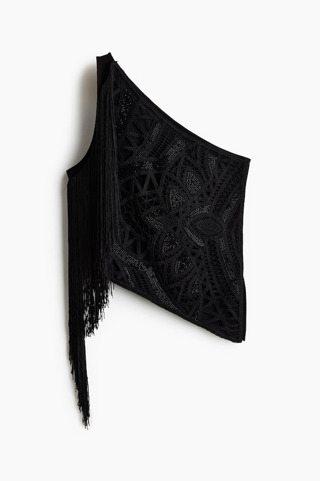 Top de un hombro con aplicaciones - Negro - 1