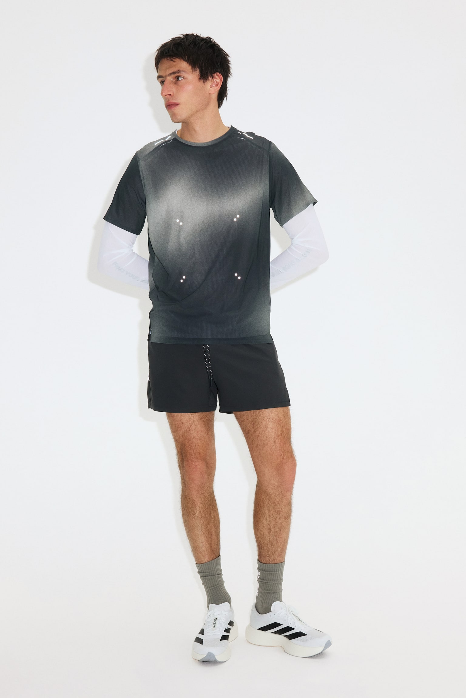 Lightweight Cooling Running T-shirt - Dark grey/White/Dark grey/Light dusty green - 1
