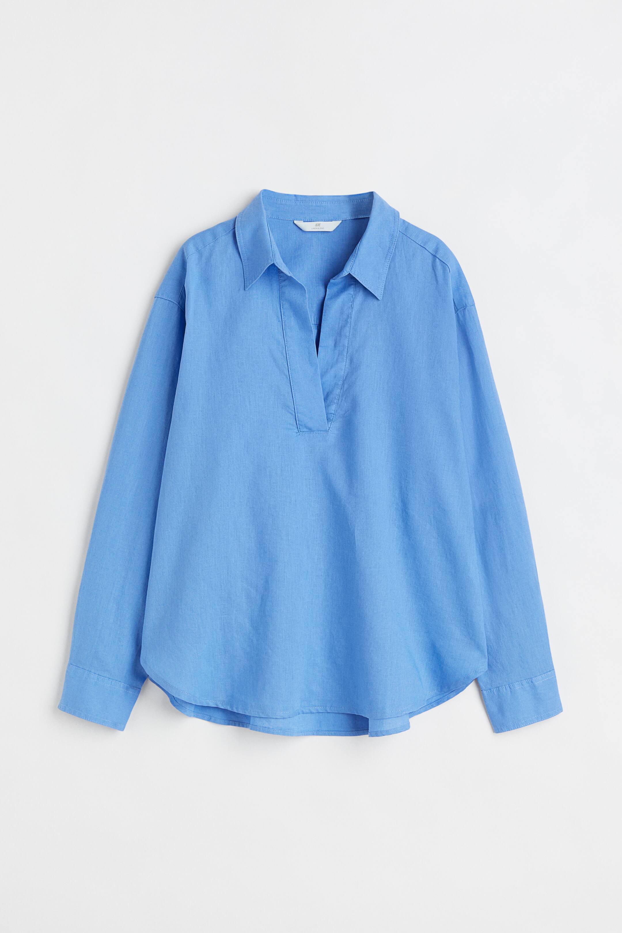 查看大圖: 亞麻混紡襯衫 - 藍色 - Ladies | H&M 1