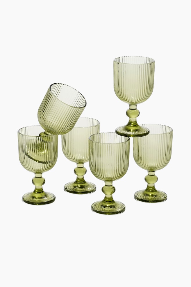 Set Van 6 Wijnglazen - Lichtgroen/Transparant/Paars/Grijs/Blauw - 1