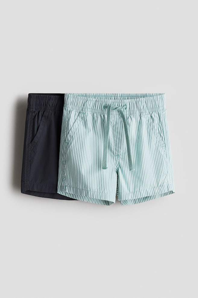 2-pack cotton shorts - Turquoise/Dark grey/Beige/Blue-striped/Light turquoise/Brown striped - 1