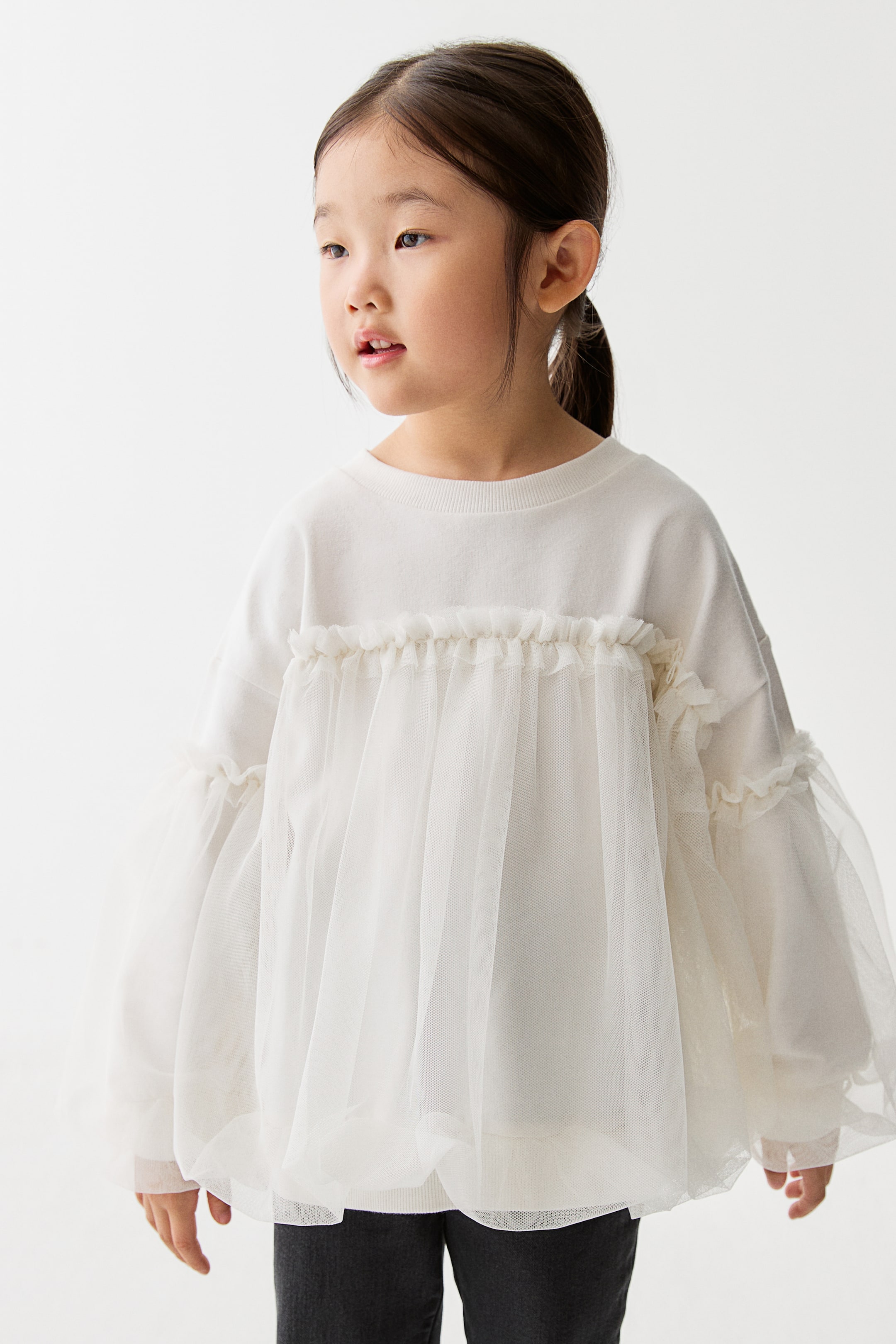 拡大画像を表示: チュールレイヤー スウェットトップス - ホワイト - Kids | H&M JP 1