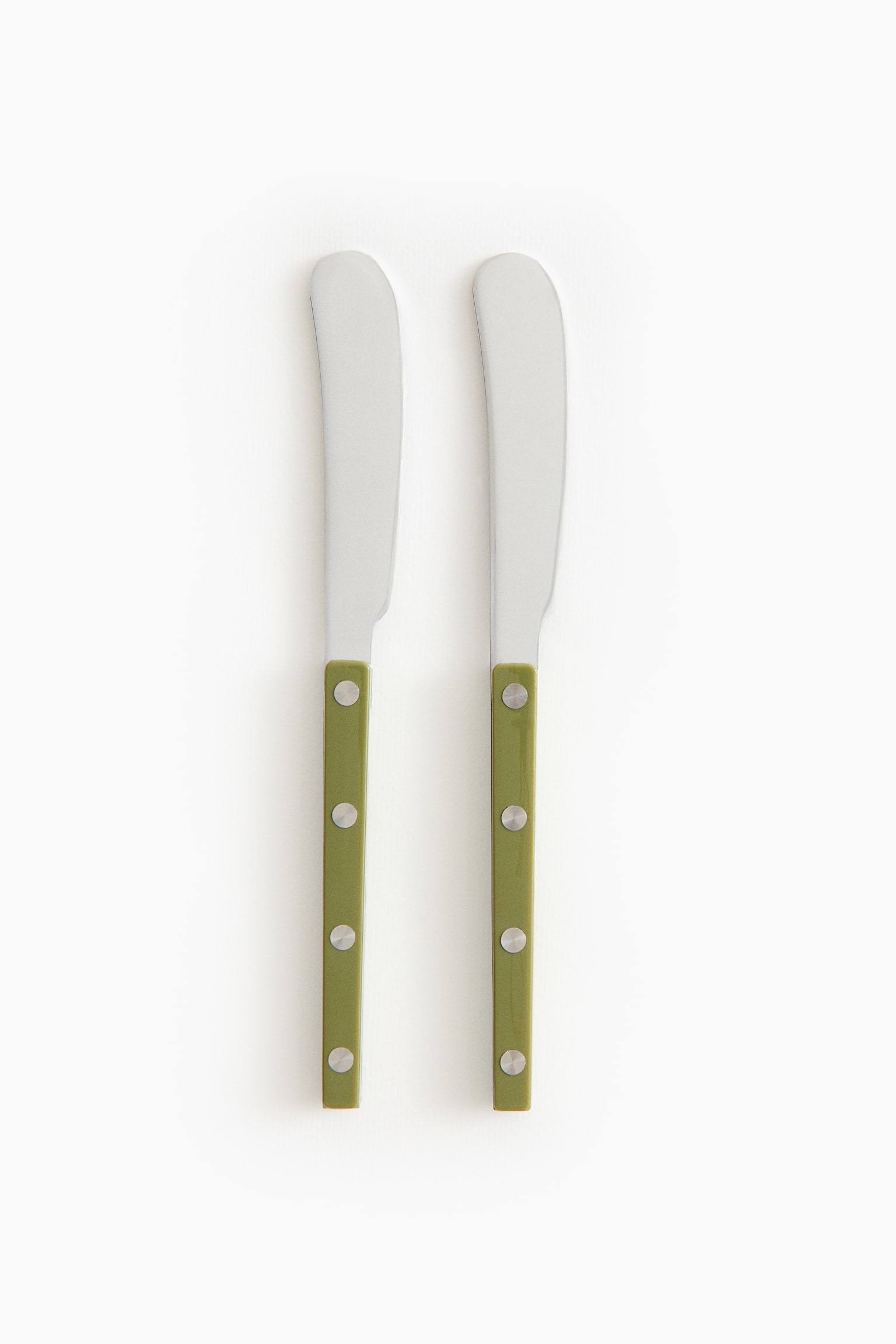 2-pack smörkniv i rostfritt stål - Grön/Ljusbeige/Svart/Röd