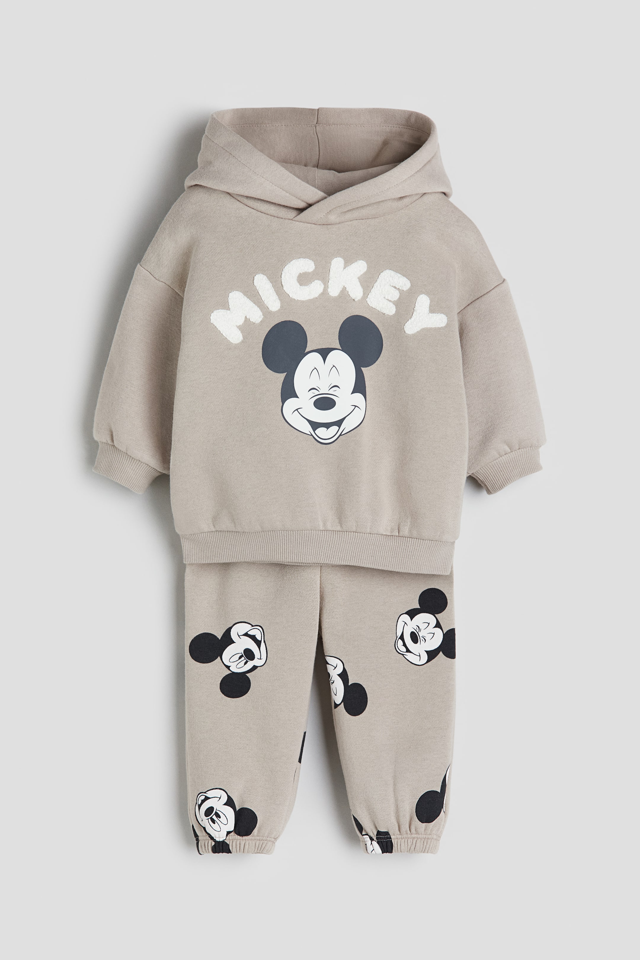 2-piece Printed Sweatshirt Set - Long sleeve - Long - Beige/Mickey ...